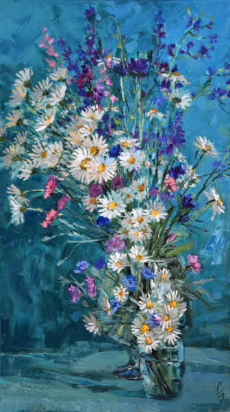 Malerei mit dem Titel "Bouquet with Chamom…" von Sergey Sovkov, Original-Kunstwerk