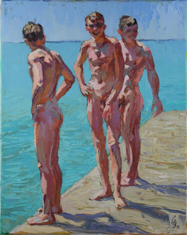 Painting titled "On the Pier" by Sergey Sovkov, Original Artwork