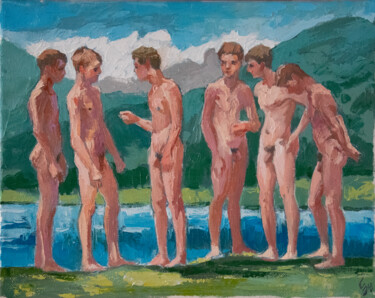 Painting titled "Alpine Boys" by Sergey Sovkov, Original Artwork, Oil