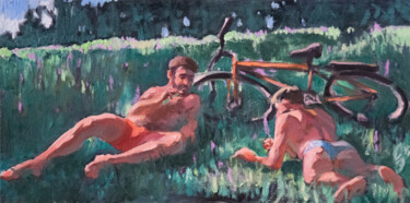 Peinture intitulée "After a Bike Ride" par Sergey Sovkov, Œuvre d'art originale, Huile
