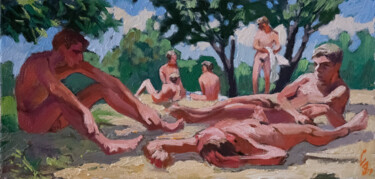 Painting titled "On a Nudist Beach" by Sergey Sovkov, Original Artwork, Oil