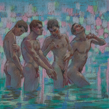 Dibujo titulada "Bathers" por Sergey Sovkov, Obra de arte original, Pastel