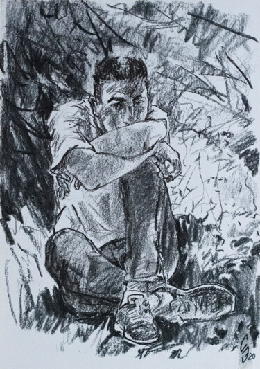 Drawing titled "Waiting for an answ…" by Sergey Sovkov, Original Artwork, Charcoal