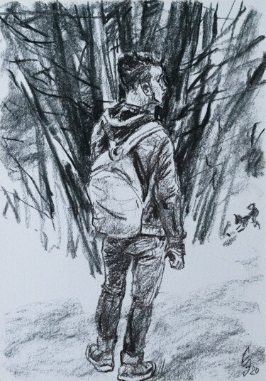 Drawing titled "Walk in the park" by Sergey Sovkov, Original Artwork, Charcoal