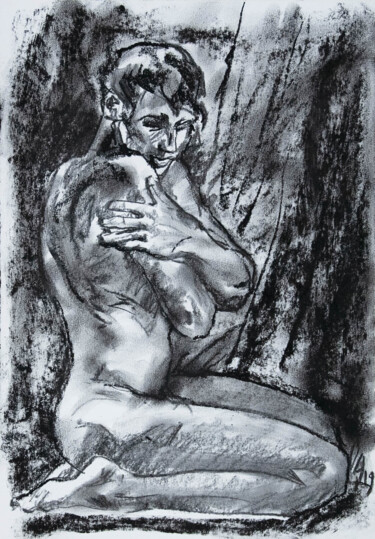 Drawing titled "Thoughts alone" by Sergey Sovkov, Original Artwork, Charcoal