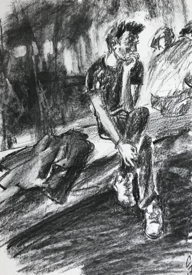 Drawing titled "Lonely guy" by Sergey Sovkov, Original Artwork, Charcoal