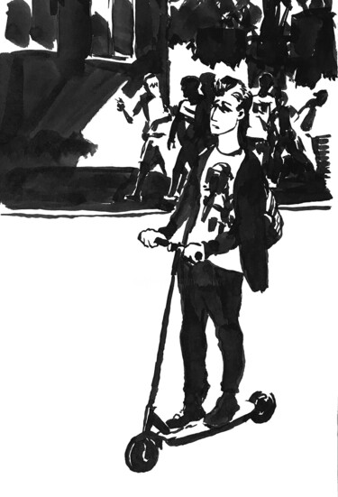 「Kick scooter」というタイトルの描画 Sergey Sovkovによって, オリジナルのアートワーク, インク