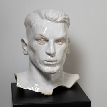 Sculpture titled "Goalkeeper Head" by Sergey Sovkov, Original Artwork, Ceramics