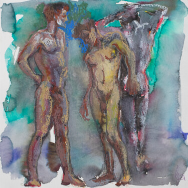 Drawing titled "Three guys" by Sergey Sovkov, Original Artwork, Watercolor