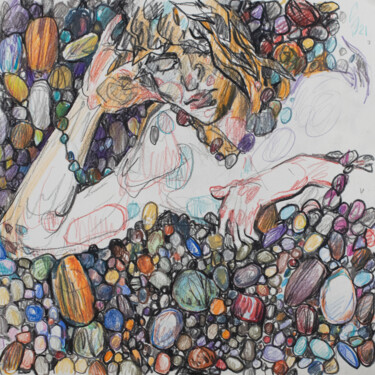 Drawing titled "Pebble beach" by Sergey Sovkov, Original Artwork, Conté