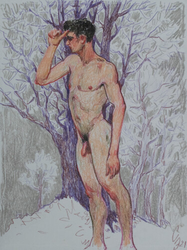 Drawing titled "White forest" by Sergey Sovkov, Original Artwork, Conté