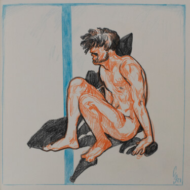 Drawing titled "The guy is naked" by Sergey Sovkov, Original Artwork, Conté