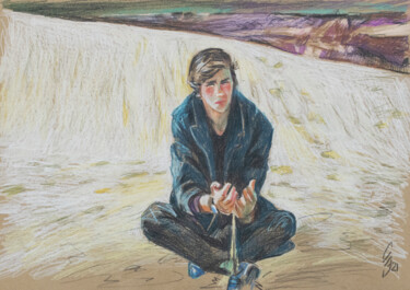Tekening getiteld "Guy in the dunes" door Sergey Sovkov, Origineel Kunstwerk, Conté