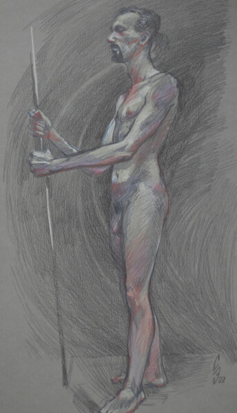 Drawing titled "Model posing" by Sergey Sovkov, Original Artwork, Conté