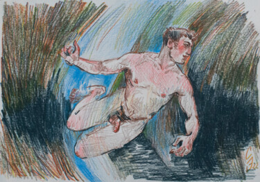 Zeichnungen mit dem Titel "Leap into darkness" von Sergey Sovkov, Original-Kunstwerk, Pastell