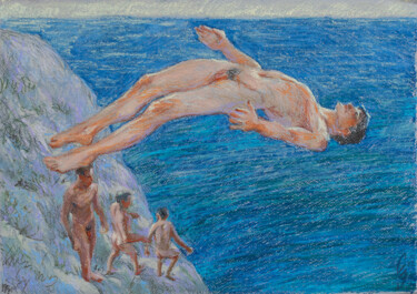 Disegno intitolato "Down without fear." da Sergey Sovkov, Opera d'arte originale, Pastello