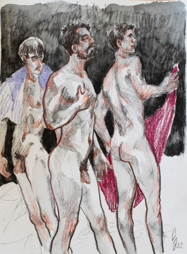 Drawing titled "The men are in the…" by Sergey Sovkov, Original Artwork, Conté
