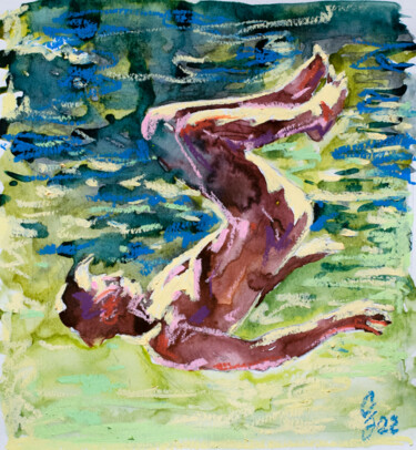 Drawing titled "Jump into summer" by Sergey Sovkov, Original Artwork, Watercolor