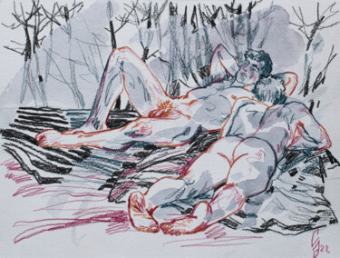 Zeichnungen mit dem Titel "Resting in the shade" von Sergey Sovkov, Original-Kunstwerk, Aquarell