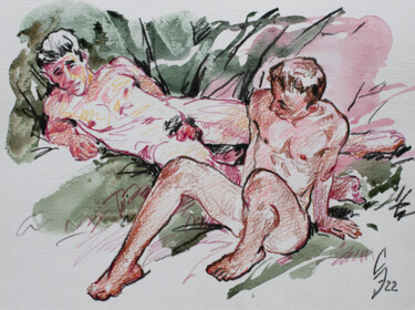Drawing titled "Confuses a friend." by Sergey Sovkov, Original Artwork, Watercolor