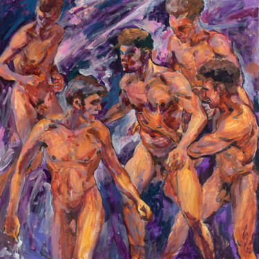 Dessin intitulée "Five naked guys." par Sergey Sovkov, Œuvre d'art originale, Acrylique