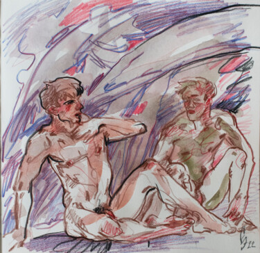 Рисунок под названием "Friendship dispute." - Sergey Sovkov, Подлинное произведение искусства, Цветные карандаши