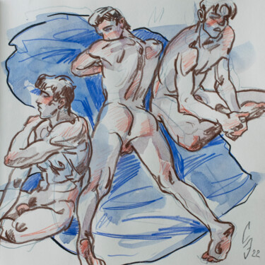 Drawing titled "Blue blanket." by Sergey Sovkov, Original Artwork, Watercolor