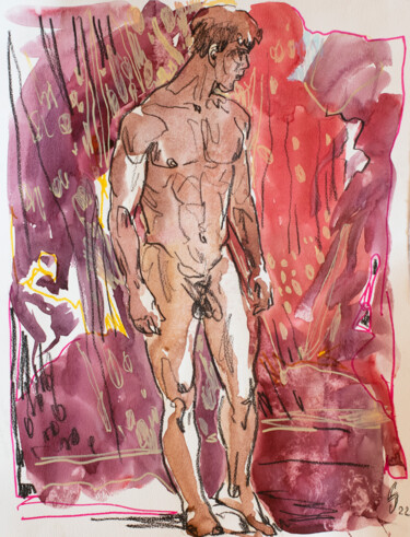 Drawing titled "The young man on th…" by Sergey Sovkov, Original Artwork, Watercolor