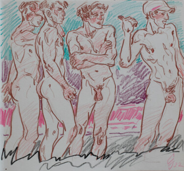 Dessin intitulée "Friendly guys." par Sergey Sovkov, Œuvre d'art originale, Conté