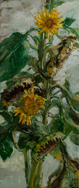 Malerei mit dem Titel "Sunflowers, end of…" von Sergey Sovkov, Original-Kunstwerk, Öl