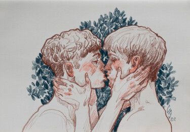 Dessin intitulée "First kiss" par Sergey Sovkov, Œuvre d'art originale, Conté