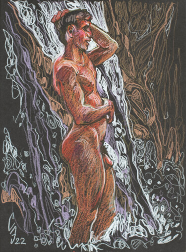 Drawing titled "Young man at the wa…" by Sergey Sovkov, Original Artwork, Conté