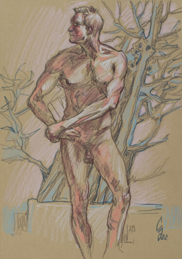Drawing titled "Jozef posing" by Sergey Sovkov, Original Artwork, Conté