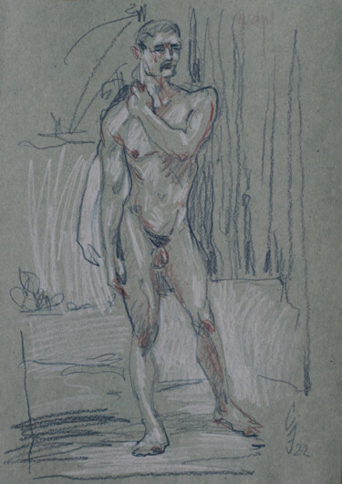 Drawing titled "Ivan is posing" by Sergey Sovkov, Original Artwork, Silverpoint