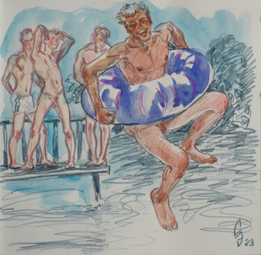 Drawing titled "Inflatable jump" by Sergey Sovkov, Original Artwork, Conté