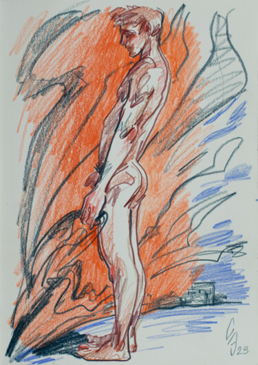 Drawing titled "Firefighter." by Sergey Sovkov, Original Artwork, Conté