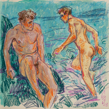 Disegno intitolato "Let's go swimming" da Sergey Sovkov, Opera d'arte originale, Matite colorate