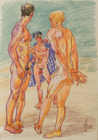 Drawing titled "Hot sun cold water." by Sergey Sovkov, Original Artwork, Conté