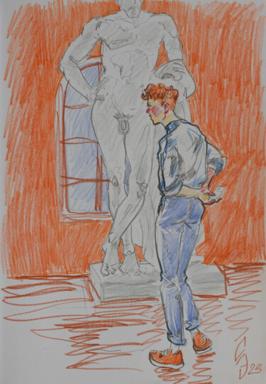 Drawing titled "In the museum" by Sergey Sovkov, Original Artwork, Conté
