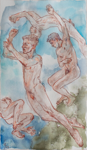 Desenho intitulada "Diving." por Sergey Sovkov, Obras de arte originais, Conté