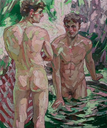 Painting titled "Swimming pool in th…" by Sergey Sovkov, Original Artwork, Oil