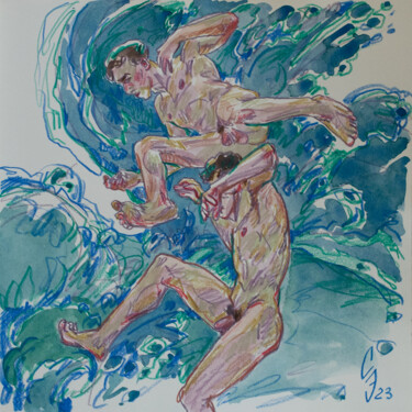 Tekening getiteld "Stormy sea." door Sergey Sovkov, Origineel Kunstwerk, Aquarel