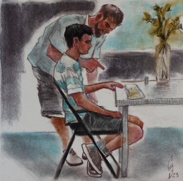 Zeichnungen mit dem Titel "Student and teacher" von Sergey Sovkov, Original-Kunstwerk, Pastell