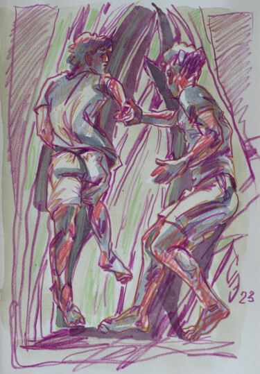Drawing titled "Hold my hand." by Sergey Sovkov, Original Artwork, Conté