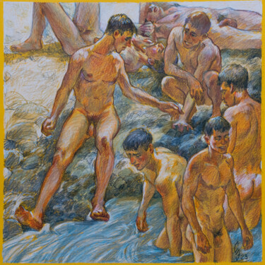 Malerei mit dem Titel "Beach stories" von Sergey Sovkov, Original-Kunstwerk, Conté-Buntstifte