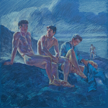 Dessin intitulée "Evening. After swim…" par Sergey Sovkov, Œuvre d'art originale, Conté