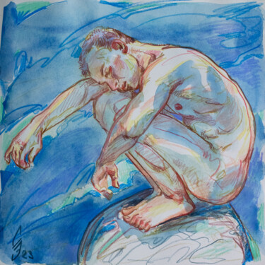 Zeichnungen mit dem Titel "Sleeping over water" von Sergey Sovkov, Original-Kunstwerk, Aquarell