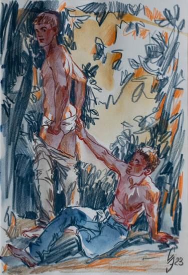 Drawing titled "In the shade of the…" by Sergey Sovkov, Original Artwork, Watercolor