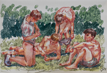 Drawing titled "Summer party" by Sergey Sovkov, Original Artwork, Watercolor