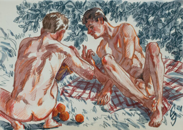 Drawing titled "Oranges" by Sergey Sovkov, Original Artwork, Watercolor